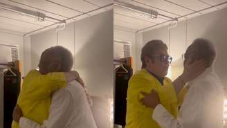 Elton John e Gilberto Gil se reencontraram nos bastidores do Rock in Rio após suas apresentações