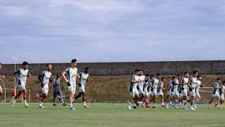 Jogadores do Mirassol em treino antes da partida contra o Vitória, pelo Brasileirão - 