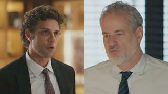 Pedro (Chay Suede) e Ademir (Dan Stulbach) de Quem Ama Cuida (Reprodução/TV Globo)