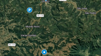 Mapa com as últimas localizações emitidas pelo helicóptero desaparecido