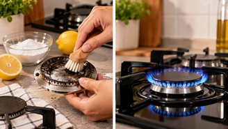 O fogo sai apenas de um lado da boca do fogão? Entenda as possíveis causas e veja como fazer uma limpeza segura para melhorar a distribuição da chama.