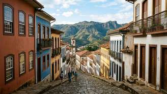 A arquitetura colonial preservada harmoniza perfeitamente com o relevo rochosos da Serra do Espinhaço.