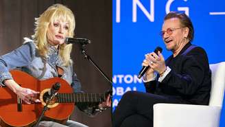 Dolly Parton (esquerda) e Bono (direita) em nova faixa do U2 (Fotos: Michael Buckner/Getty Images e Roy Rochlin/Getty Images for Clinton Global Initiative)