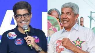 À esquerda, ACM Neto (União), e, à direita, Jerônimo Rodrigues (PT), candidatos ao Governo da Bahia em 2026.