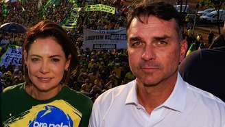 Michelle e Flávio Bolsonaro foram centro de reportagem publicada pela revista de fim de semana do 'Financial Times'; na foto, durante manifestação em outubro de 2025