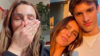 Fernanda Lima cai no choro após conquista do filho, João Hilbert, em desfile internacional