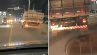 Caminhoneiro foi flagrado arrastando um cachorro amarrado no veículo na noite de sábado, 26, em Olímpia (SP)