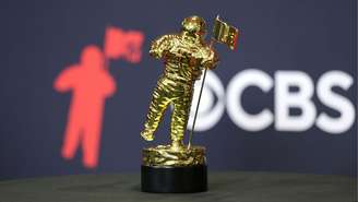 Troféu “Moon Person” na sala de imprensa do MTV Video Music Awards 2025