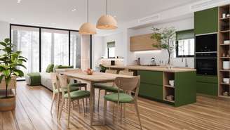 Veja 7 truques para separar cozinha e sala integradas sem paredes, usando móveis, iluminação, pisos e outros recursos de decoração