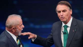 O presidente Lula (PT) e o ex-presidente Jair Bolsonaro (PL) no debate da Globo às vésperas do primeiro turno em 2022