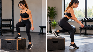 Veja como posicionar o pé, controlar a velocidade e escolher um degrau baixo para aprender o movimento do step down corretamente.