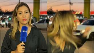 Repórter da Globo se assusta durante gravação com batida entre carro e moto
