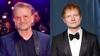 Bono e Ed Sheeran (Fotos: Dominique Charriau/WireImage e Amy Sussman/Getty Images)