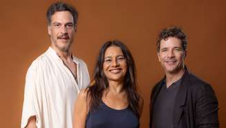 (Mateus Solano, Dira Paes e Daniel de Oliveira estarão em "Lá Na Minha Terra", nova novela das seis da Globo Imagem: Divulgação/Globo)
