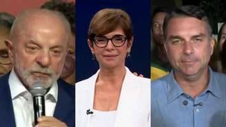 Lula, Renata Lo Prete e Flávio Bolsonaro (Reprodução/TV Globo)