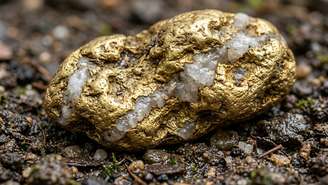 A rara formação geológica combina ouro nativo maciço com veios de quartzo em um bloco único e preservado.
