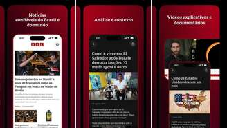 Prints do aplicativo da BBC com notícias da BBC News Brasil