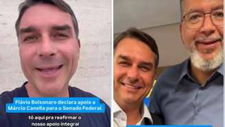 Flávio Bolsonaro publicou vídeo em apoio à campanha de Márcio Canella em abril