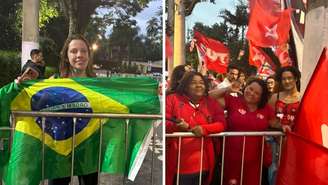 Apoiadores de Flávio Bolsonaro e Lula acompanham a chegada dos candidatos para o debate na Band