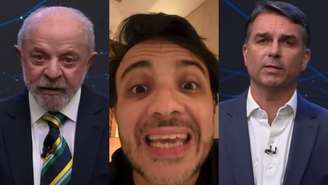 Lula, Renan Santos e Flávio Bolsonaro (Reprodução/Band/Instagram)