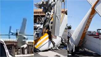 Avião de pequeno porte caiu em uma avenida em Sna José, na California, EUA.