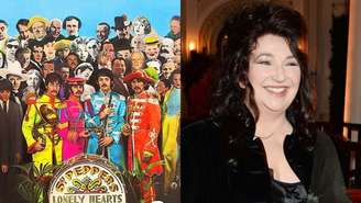 Capa de Sgt. Pepper's Lonely Hearts Club Band, dos Beatles, e Kate Bush (Fotos: Divulgação e David M. Benett/Getty Images)