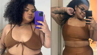 Antes e depois de Flora Cruz após perder 44 kg
