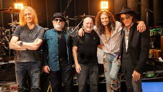 A banda Aerosmith em 2026 (E