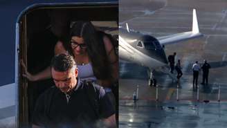 Momento em que Flávio Bolsonaro (PL) desembarcou na Flórida, nos EUA