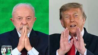 Fotomontagem do 25 de julho de 2026, com o presidente do Brasil, Luiz Inácio Lula da Silva (à esquerda), durante uma reunião do Conselho de Desenvolvimento Econômico e Social Sustentável no Palácio do Itamaraty, em Brasília, em 10 de junho de 2026; e o presidente dos Estados Unidos, Donald Trump, do lado de fora da Casa Branca, em Washington, DC, em 14 de julho de 2026.