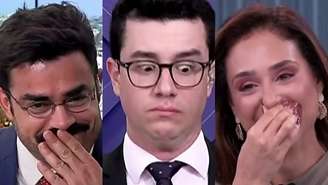 Eduardo Gayer (ao centro) no momento que se desequilibrou e fez Túlio Amâncio e Lívia Zanolini perderem a seriedade