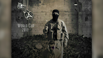 Cartaz mostra ameaças do Estado Islâmico à realização da Copa do Mundo na Rússia