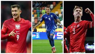 Lewandowski, Itália e Hojlund (Fotos: Marco Luzzani/Getty Images; Rafal Oleksiewicz/Getty Images e Ian MacNicol/Getty Images)