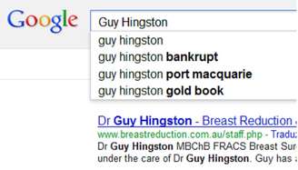 Pesquisa do Google sugere 'falido' como complemento do nome do cirurgião australiano