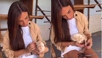Nicole Bahls batizou uma nova galinha com o nome Lexa