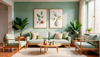 Uma sala com presença de verde, vasos de plantas e detalhes florais ativa as energias da madeira