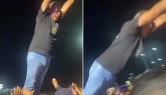 Prefeito de cidade do Ceará se joga na plateia durante festa e cai no chão
