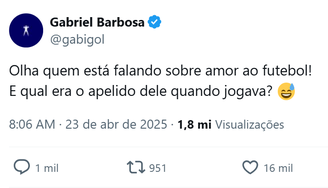 Gabigol rebate críticas de Roger Flores sobre suposta 'falta de paixão' pelo futebol