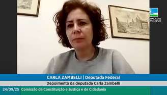 Carla Zambelli depõe na Comissão de Constituição de Justiça da Câmara dos Deputados em processo de cassação.