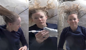 Nichole Ayers em vídeo sobre lavagem de cabelo no espaço