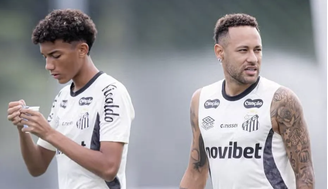 Robinho Jr. e Neymar durante treino no Santos