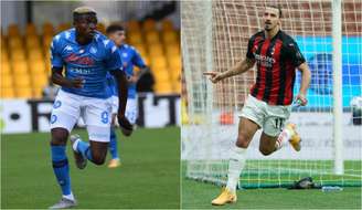 Osimhen é dúvida no Napoli, mas Ibrahimovic deve ser titular no Milan (Foto: Divulgação/Napoli; Divulgação/Milan)