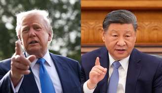 O presidente dos Estados Unidos, Donald Trump (à esq.); e o presidente da China, Xi Jinping (à dir.)
