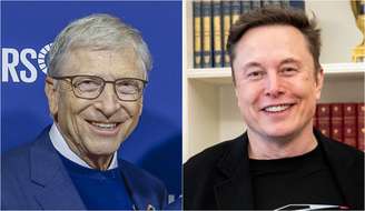 Os empresários bilionários Bill Gates (à esq.), um dos fundadores da Microsoft; e Elon Musk, presidente da Tesla e da SpaceX e diretor de tecnologia do Twitter