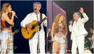 Shakira canta com Caetano Veloso e Maria Bethania em ensaio na Praia de Copacabana