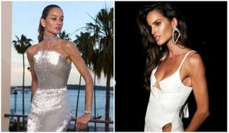 Izabel Goulart em foto atual, no Festival de Cannes (à esquerda) e em janeiro de 2025 