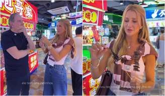 Ana Paula Siebert come espetinho de escorpião ao lado de Roberto Justus na China