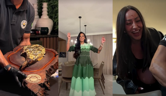 Ana Castela mostrou de perto a carne com ouro que experimentou nos EUA em vídeo em que Sabrina Sato aparece de surpresa