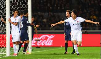 Kanazaki comemora o gol da virada do Kashima Antlers sobre o Auckland City na primeira rodada do Mundial de Clubes da Fifa