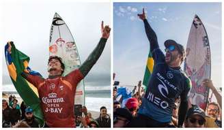 Gabriel Medina (à esquerda) e Ítalo Ferreira venceram suas baterias e estão nas oitavas (Montagem Lance!
Fotos: Olivier MORIN / AFP)